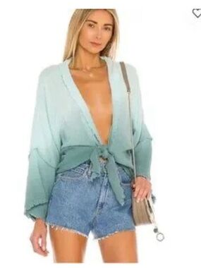 Young Fabulous & Broke Seafoam to Teal Ombre V-Neck Tie-Front Top